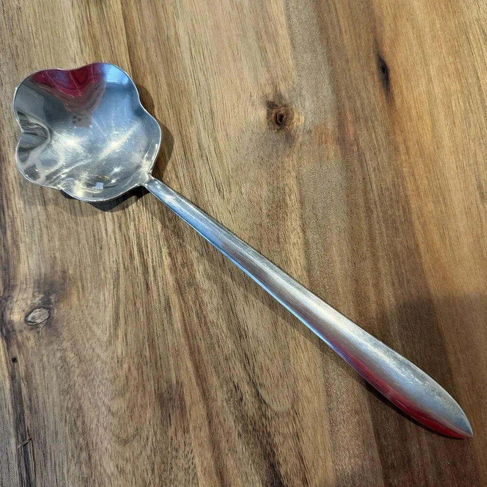 Vintage Brass? Silver‎ Plate? Flower Shaped Spoon Tea Spoon Scalloped Glossy